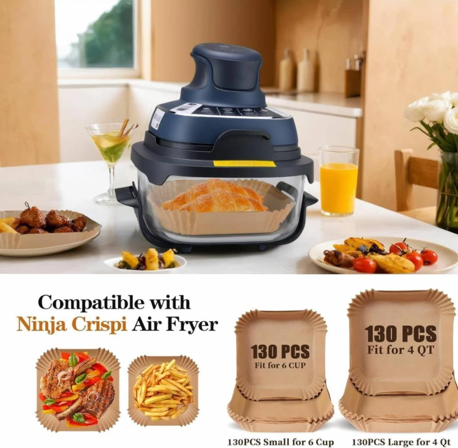 260Pcs SIUDANGKA Air Fryer Liners Disposable Parchment Paper Sheets, Compatible with Ninja Foodi Crispi & Glass Portable Cooking System, Non-Stick Air Fryer Accessories