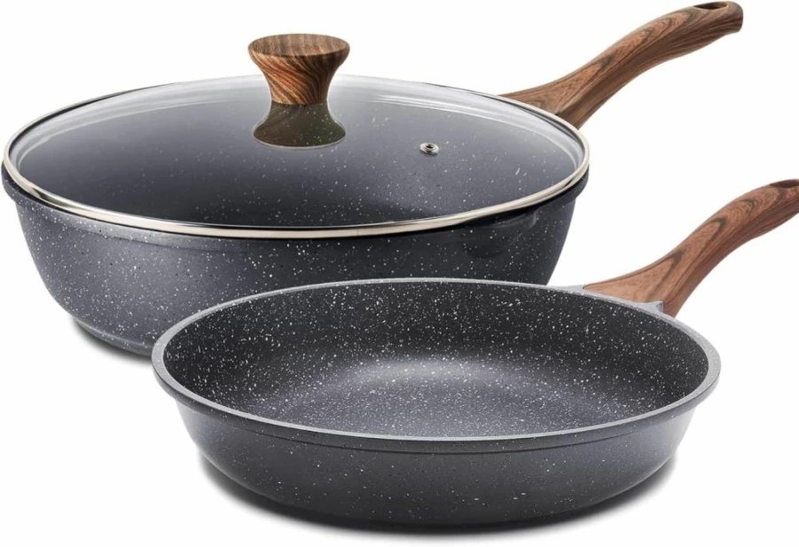 SENSARTE Nonstick Frying Pan Set - 3-Piece Swiss Granite Coating Skillets (9.5, 11, 12.5 Inch) PFOA-Free Healthy Cookware for Omelette & Chef Cooking