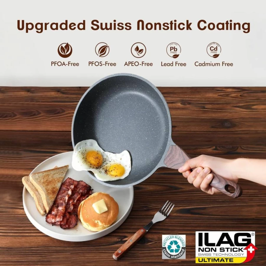 SENSARTE Nonstick Frying Pan Set - 3-Piece Swiss Granite Coating Skillets (9.5, 11, 12.5 Inch) PFOA-Free Healthy Cookware for Omelette & Chef Cooking