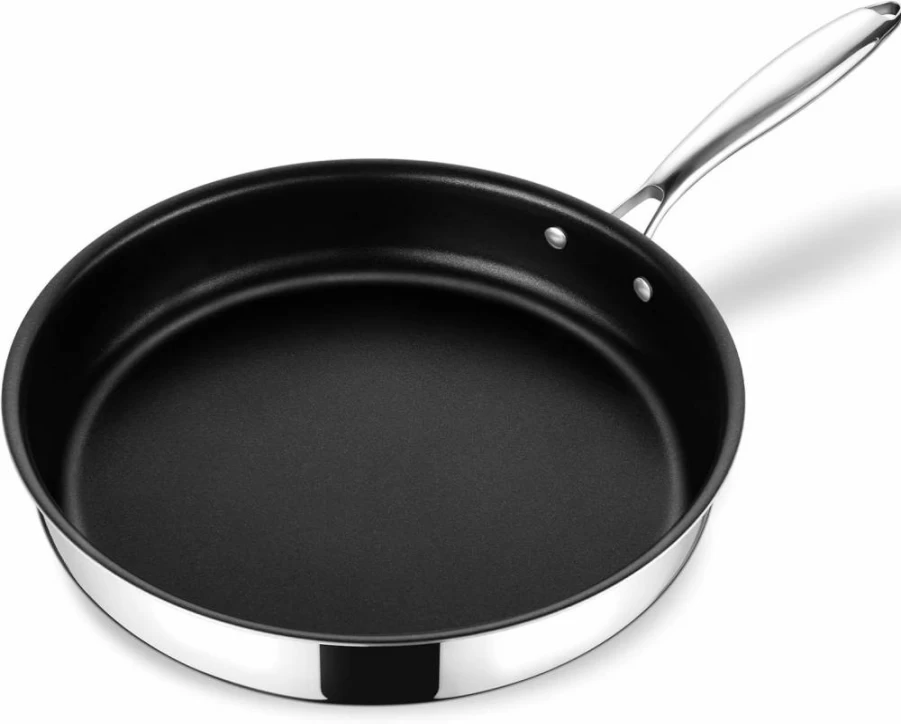 TeamFar 12 Inch Stainless Steel 3-Ply Non-Toxic Frying Pan - Oven Safe, Induction Compatible Skillet for Eggs, Steak & Sauteing - Heavy Duty, Easy Clean Non Stick Cookware