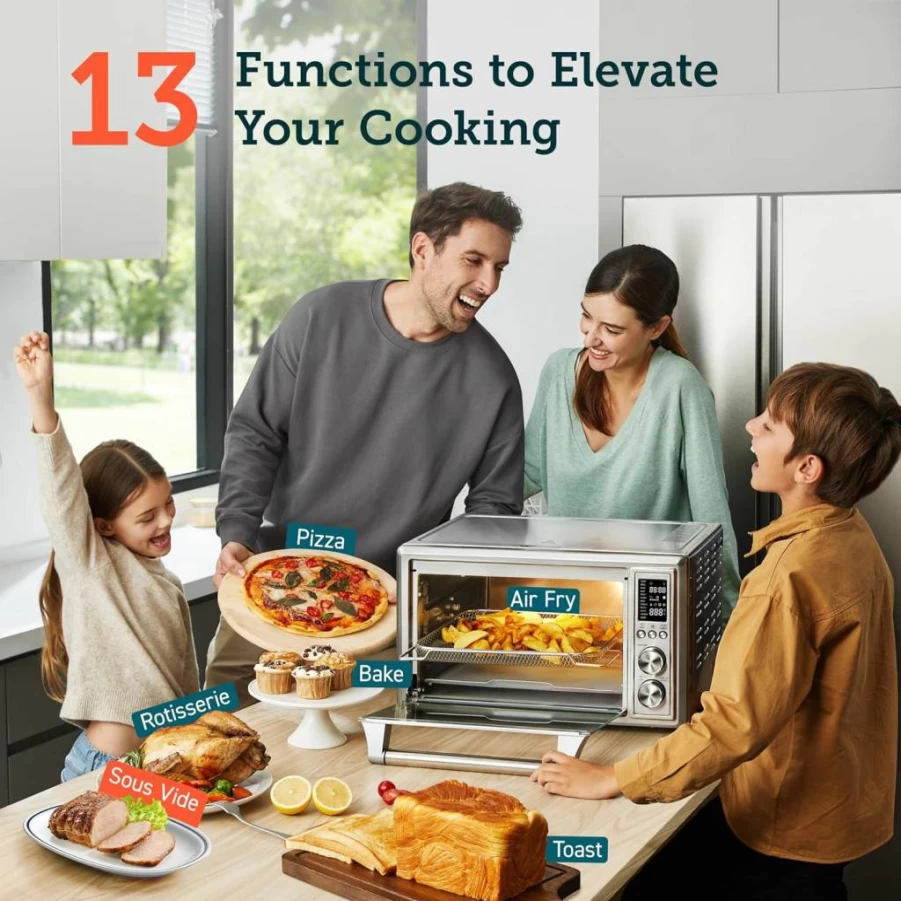 COSORI 13-in-1 Air Fryer Toaster Oven Combo with App & Voice Control, 32QT Countertop Convection Oven for Baking, Broiling, Roasting, Dehydrating & Sous Vide, Includes 134 Recipes & 4 Accessories, Black Stainless Steel