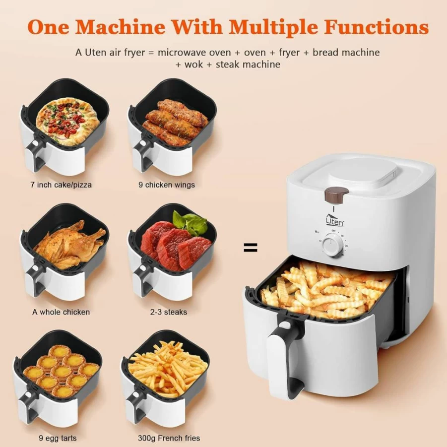 Uten 5.8QT Air Fryer 1700W with Adjustable Temperature & Timer, Non-Stick Dishwasher-Safe Basket, Perfect for Parties & Snacks, Black