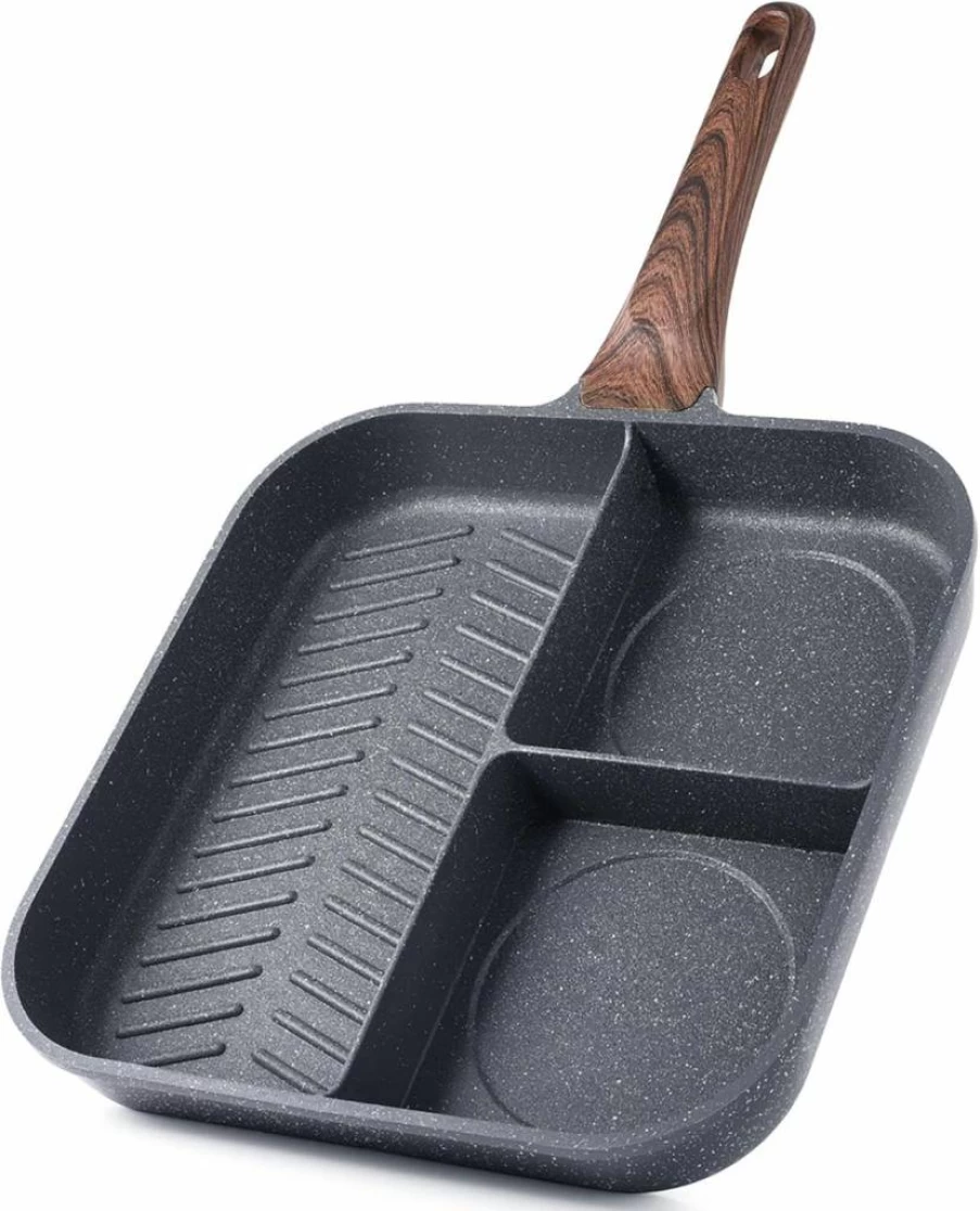 SENSARTE 9.5 Inch Nonstick Square Grill Pan for Stove Tops - PFOA Free Indoor/Outdoor Griddle with Pour Spouts, Large Cooking Surface, Durable Skillet