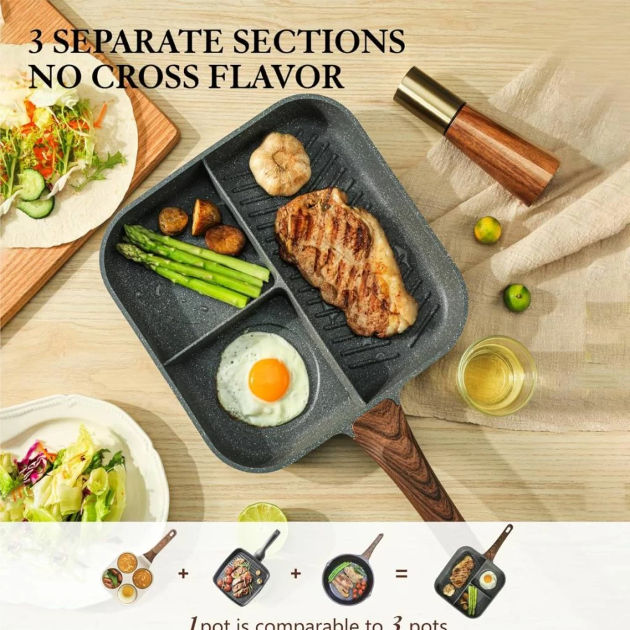 SENSARTE 9.5 Inch Nonstick Square Grill Pan for Stove Tops - PFOA Free Indoor/Outdoor Griddle with Pour Spouts, Large Cooking Surface, Durable Skillet