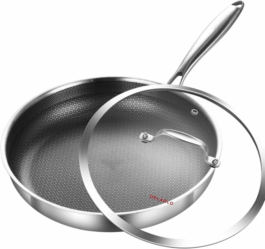 DELARLO Tri-Ply Stainless Steel Frying Pan Set - 10 & 12 Inch Induction Compatible, Oven Safe Skillet with Detachable Handle for All Stovetops