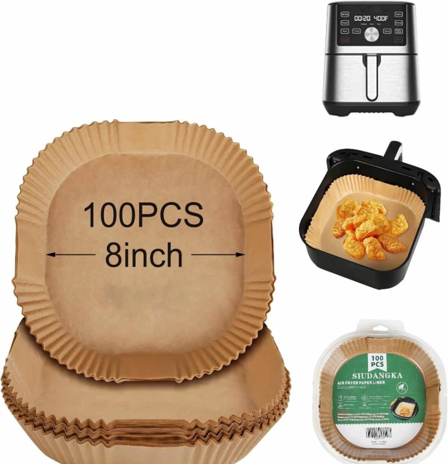 SIUDANGKA 100Pcs Air Fryer Liners Disposable, Compatible with Instant Pot Vortex Plus 6Qt XL and Other Air Fryer Models, Non-Stick Parchment Paper Sheets for Easy Cleaning
