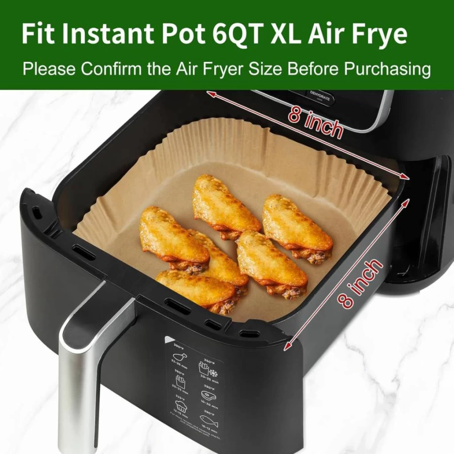 SIUDANGKA 100Pcs Air Fryer Liners Disposable, Compatible with Instant Pot Vortex Plus 6Qt XL and Other Air Fryer Models, Non-Stick Parchment Paper Sheets for Easy Cleaning