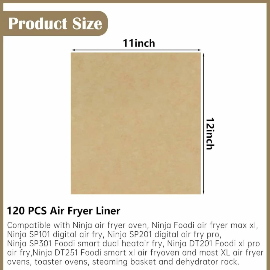 ZYP 200-Pack Air Fryer Parchment Paper Liners, Compatible with Ninja DZ201/DZ401 & Dual Basket Air Fryers, Non-Stick Perforated Baking Sheets for Easy Cleanup