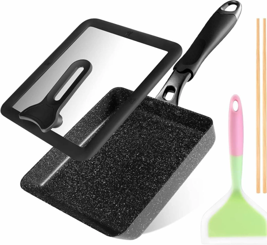 HAPPI STUDIO Tamagoyaki Pan - Nonstick Square Japanese Omelette Pan with Lid for Perfect Rolled Eggs