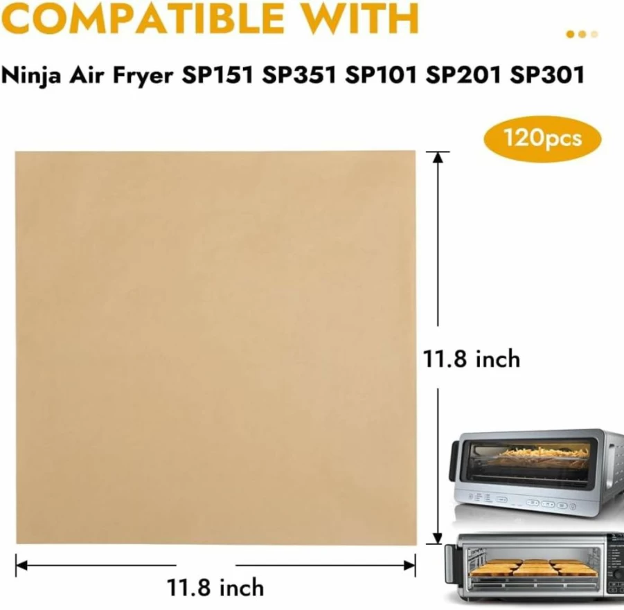 BYKITCHEN 120PCS Air Fryer Parchment Paper Liners, Disposable Non-Stick Baking Sheets for Ninja Foodi Air Fryer SP151 SP201 SP301 SP351, Toaster Oven Accessories, 12 Inch Round Fit