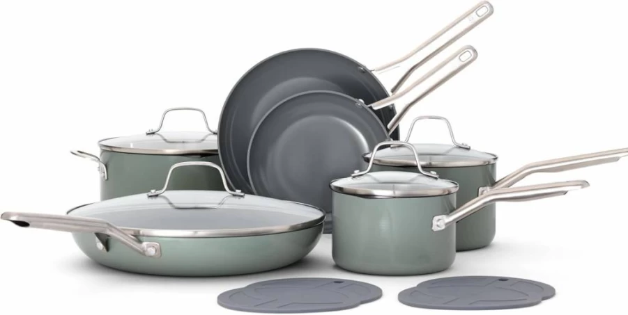 Calphalon Ceramic Nonstick 8-Inch and 10-Inch Fry Pan Set, PFOA-Free, Dishwasher Safe, Silver Ash Cookware