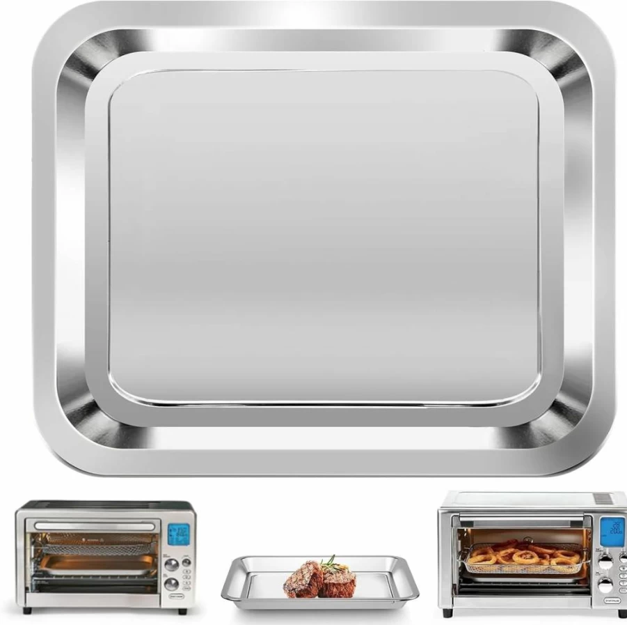 GCQ 12-Inch Stainless Steel Air Fryer Tray Replacement for Emeril Lagasse 360, Drip Pan Bake Pan Compatible with 10-12 Inch Models, Dishwasher Safe Accessories