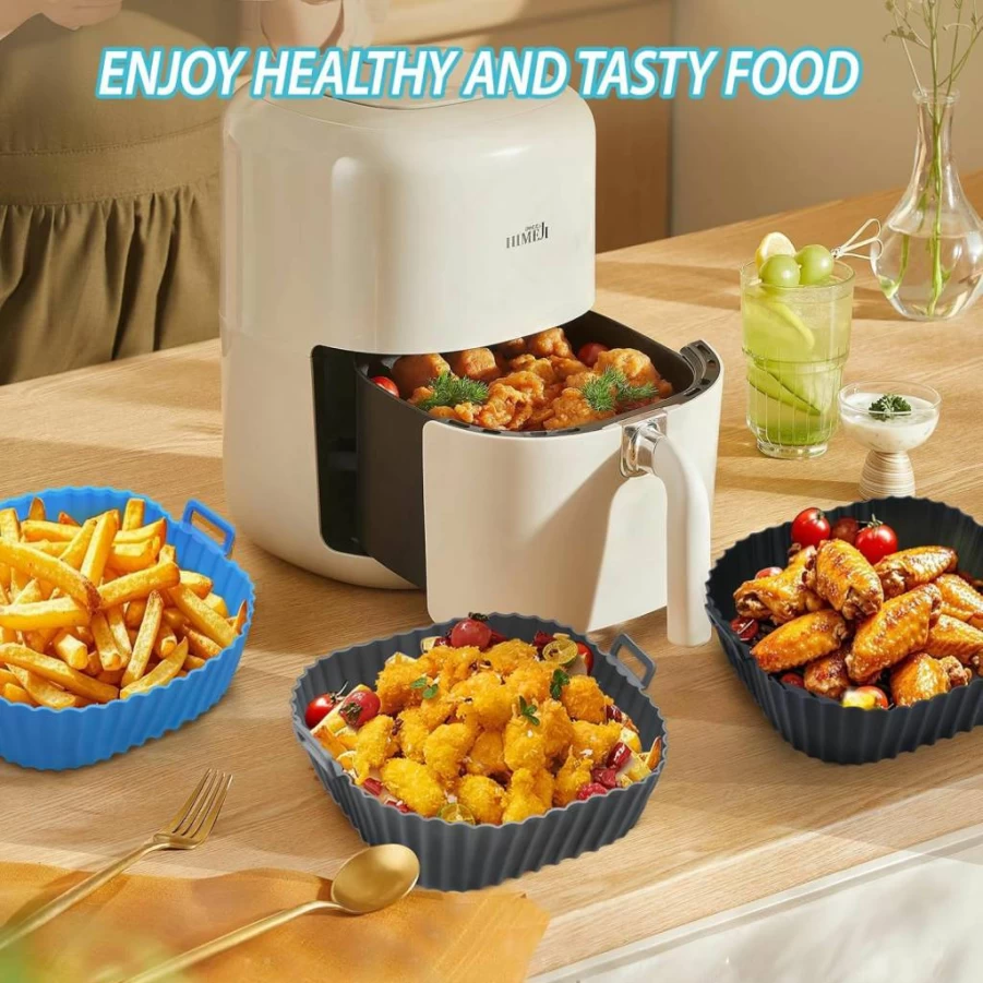 Komzon Reusable Silicone Air Fryer Liners, 3-Pack Square Non-Stick Basket Inserts, Food Grade & Heat Resistant for 4-7 QT Air Fryers, Ovens, Baking Pans - Dishwasher Safe Kitchen Accessories