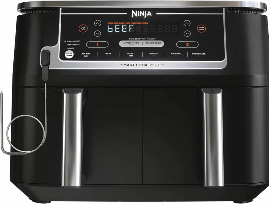 Amazon Renewed Ninja Foodi 10-Quart 6-in-1 DualZone XL Air Fryer, 2 Independent Baskets, Smart Cook Thermometer, Match Cook & Smart Finish, Roast, Dehydrate, Grey