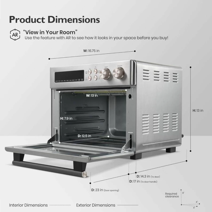 VAL CUCINA 10-in-1 Infrared Air Fryer Toaster Oven with Convection, Large 6-Slice Capacity, Easy-Clean Enamel Pan, Recipe Book & Stainless Steel Design