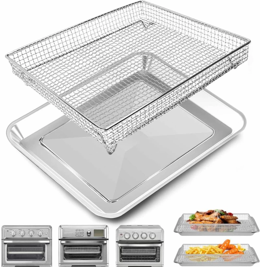 ZuKaYeHome 12.4 x 11 Inch Non-Stick Air Fryer Basket Replacement for Cuisinart TOA-60 TOA-65 TOA-70 Toaster Oven, Stainless Steel Dishwasher Safe Wire Rack Accessories