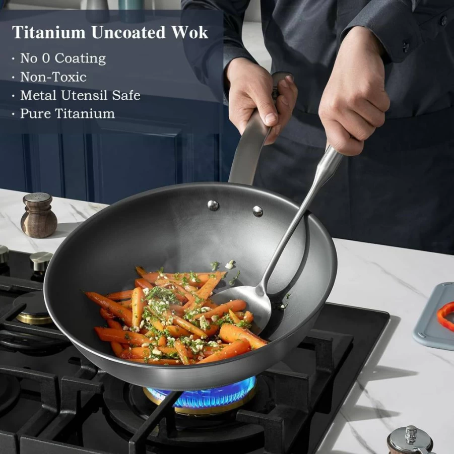 13 Inch Titanium Wok Pan with Lid by KOBACH - Nonstick, Induction Compatible, Oven & Dishwasher Safe, PFOA-Free, Durable Titanium Cookware for All Stovetops - Stir Fry Pan, Frying Pan & Pot