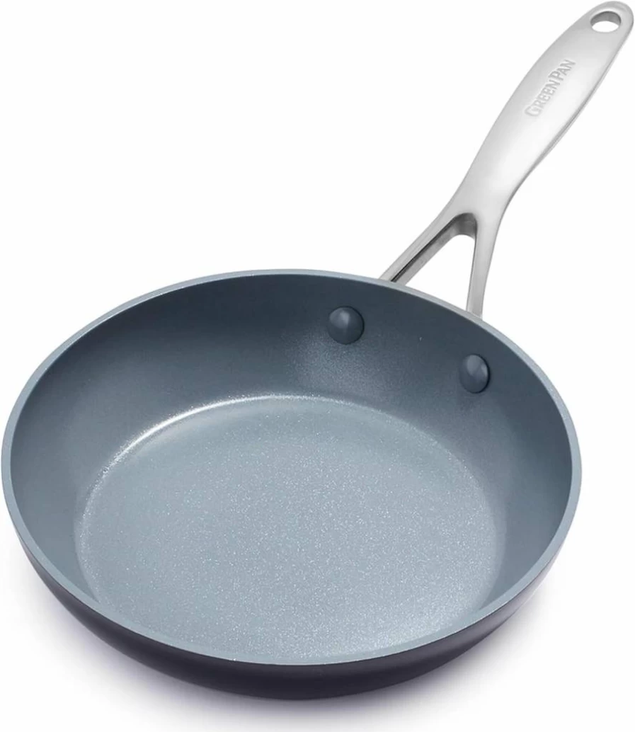 GreenPan Valencia Pro 8" Non-Toxic Ceramic Nonstick Skillet - PFOA & PFAS-Free, Induction Compatible, Oven & Dishwasher Safe, Easy Clean Gray Hard Anodized Pan
