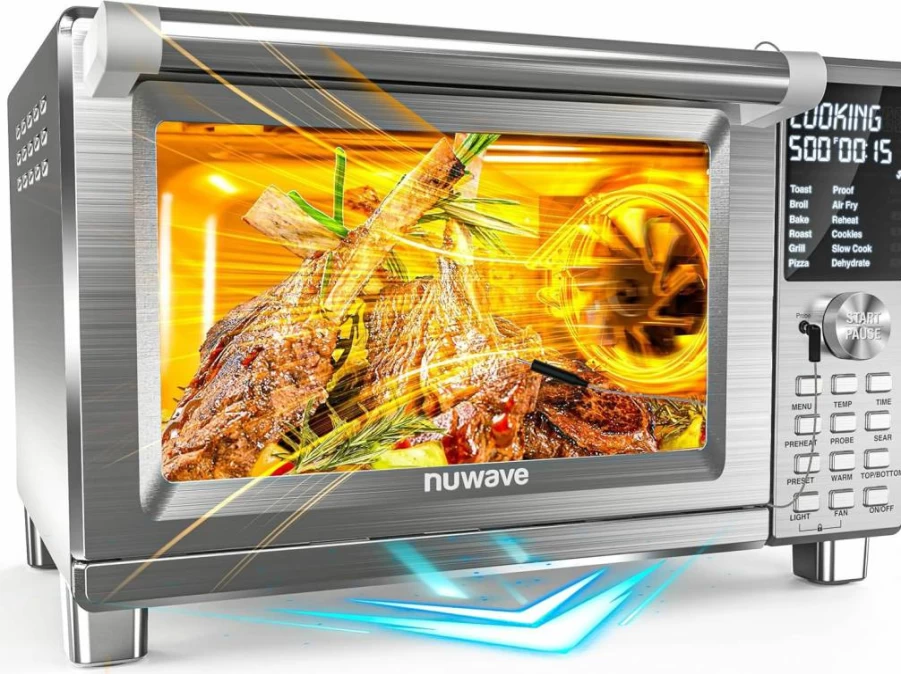 Nuwave Bravo XL Pro Air Fryer Toaster Oven with Grill, 30QT Stainless Steel, 2025 Ultra-Fast Convection, 142 Presets, 50-500°F, PFAS-Free, Smart Probe, 35% Crispier & 2X More Even Cooking