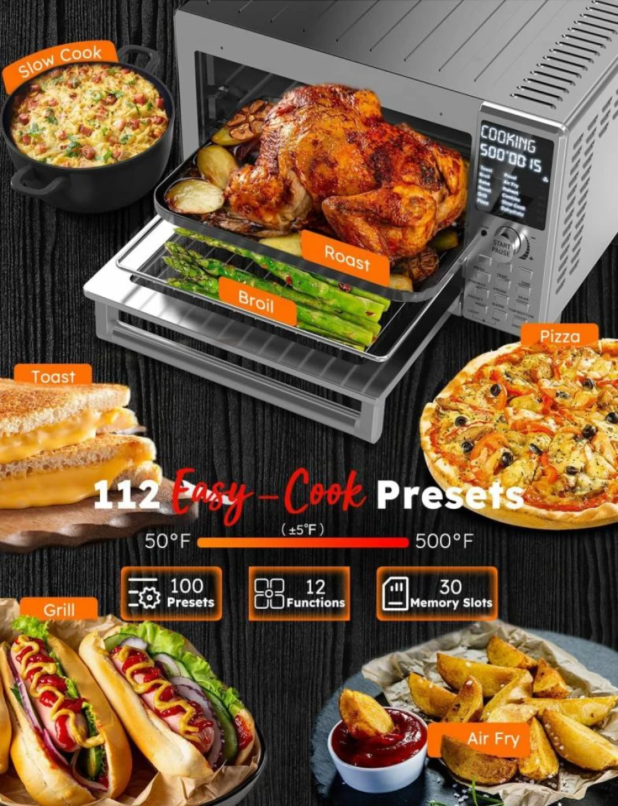 Nuwave Bravo XL Pro Air Fryer Toaster Oven with Grill, 30QT Stainless Steel, 2025 Ultra-Fast Convection, 142 Presets, 50-500°F, PFAS-Free, Smart Probe, 35% Crispier & 2X More Even Cooking