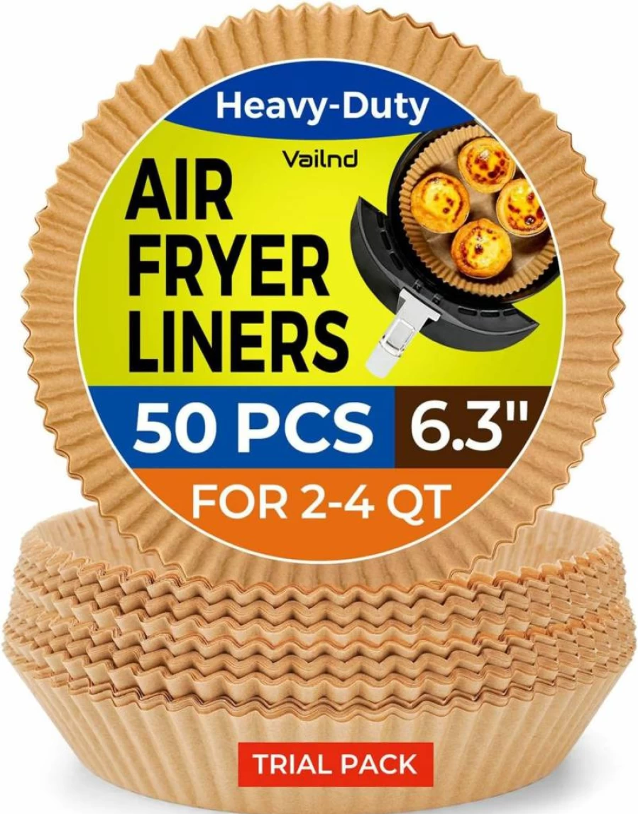 Vailnd 50-Pack 8" Square Air Fryer Liners, Non-Stick Parchment Paper for 5-8 Qt Air Fryer Basket, Oven & Baking - Disposable & Oil-Proof