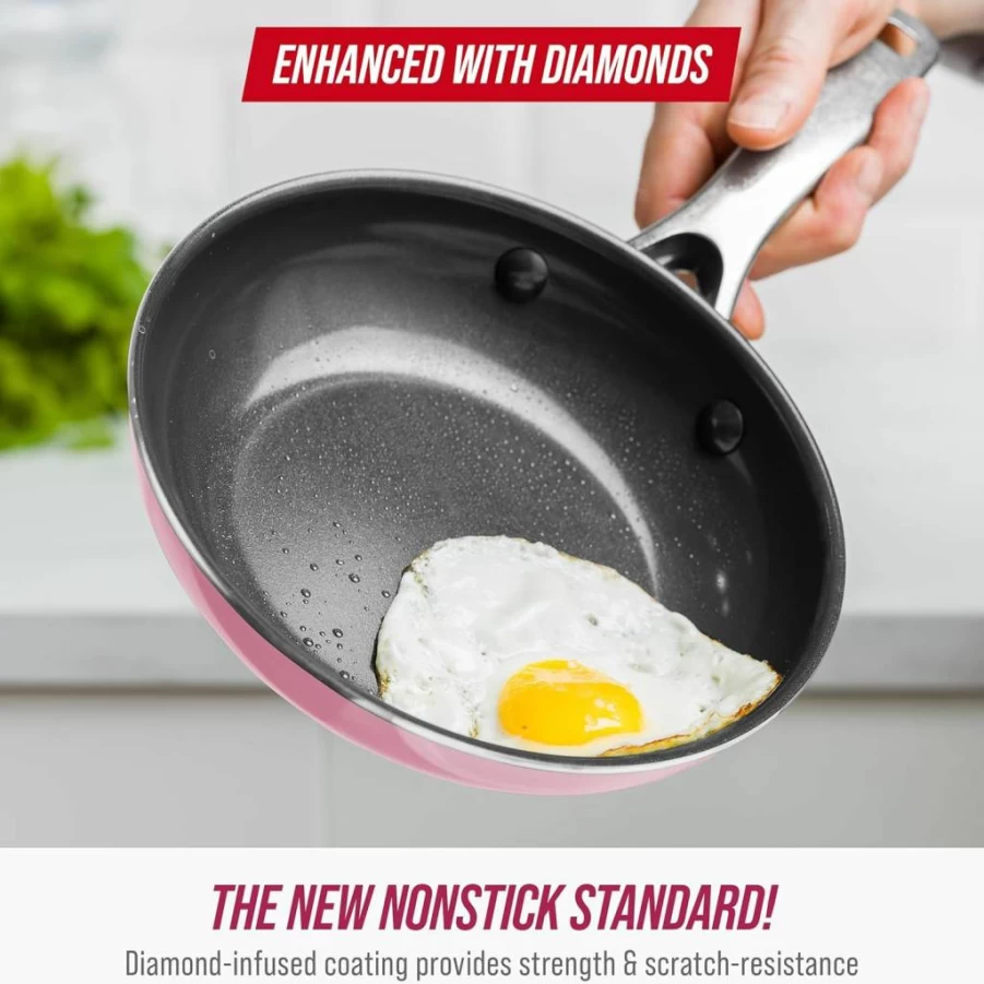 Blue Diamond 8-Inch Nonstick Ceramic Frying Pan Skillet, PFAS & PTFE-Free, Oven & Dishwasher Safe, Cool-Touch Handle, Metal Utensil Friendly, Healthy Non-Toxic Cookware for Eggs & Omelets, Blue