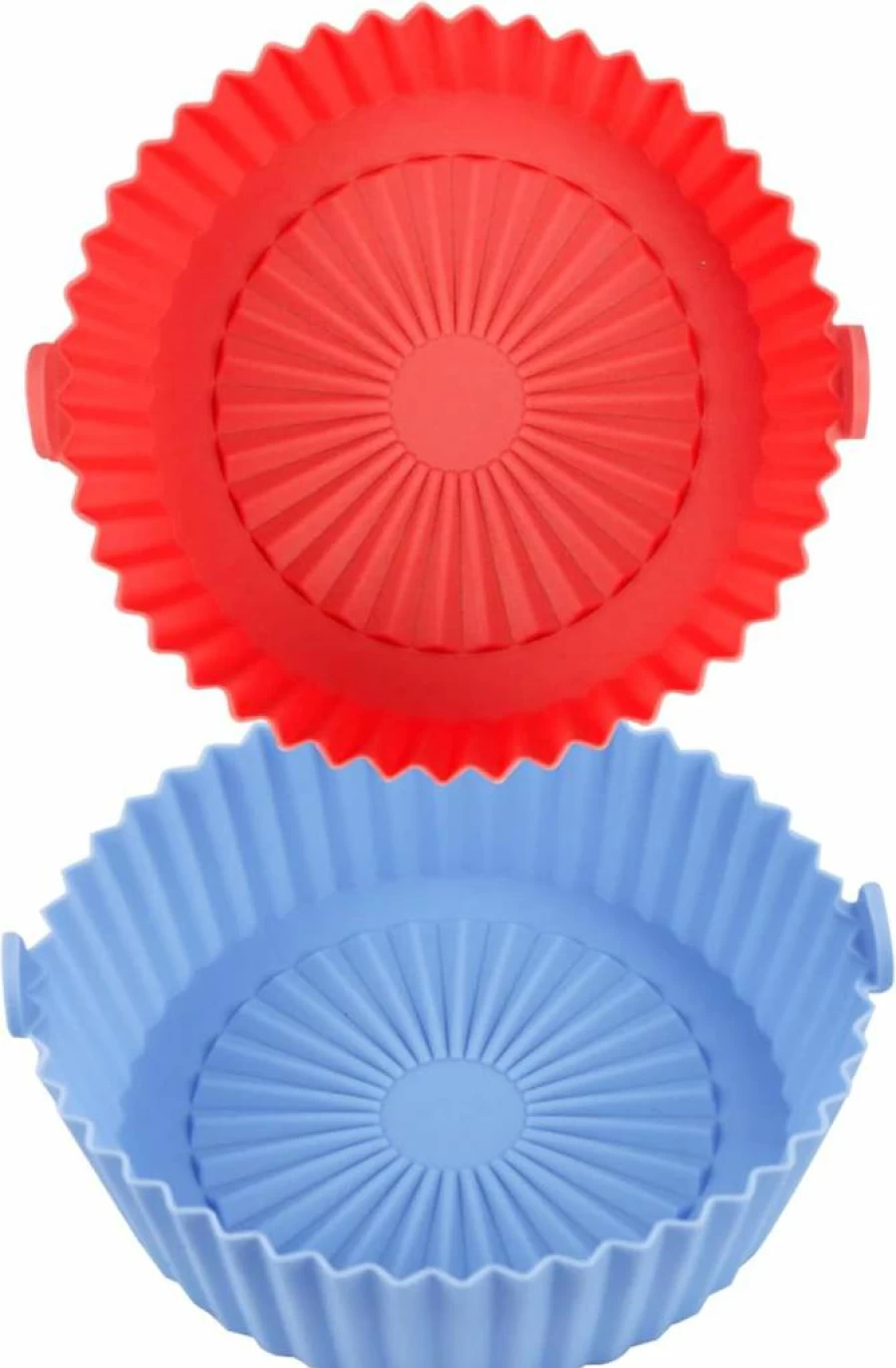 2 Pack J.Y.Memorize Air Fryer Silicone Liners - Reusable Non-Stick Basket Covers for 1-3.5 Qt Air Fryers, Oven Safe Baking Mats, Round Pot Bowl Accessories (6.5In Top/5.5In Bottom)