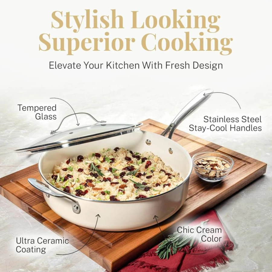 GOTHAM STEEL 10-Inch Ceramic Nonstick Frying Pan Skillet - Oven & Dishwasher Safe, Non-Toxic Cookware with Stay-Cool Handle
