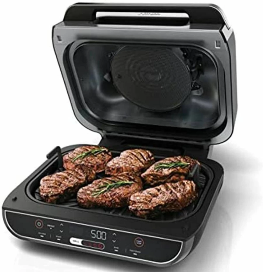 Ninja Foodi 5-in-1 Indoor Grill and Air Fryer with Surround Searing, Removable Grill Plate, Crisper Basket, and Smoke Control System