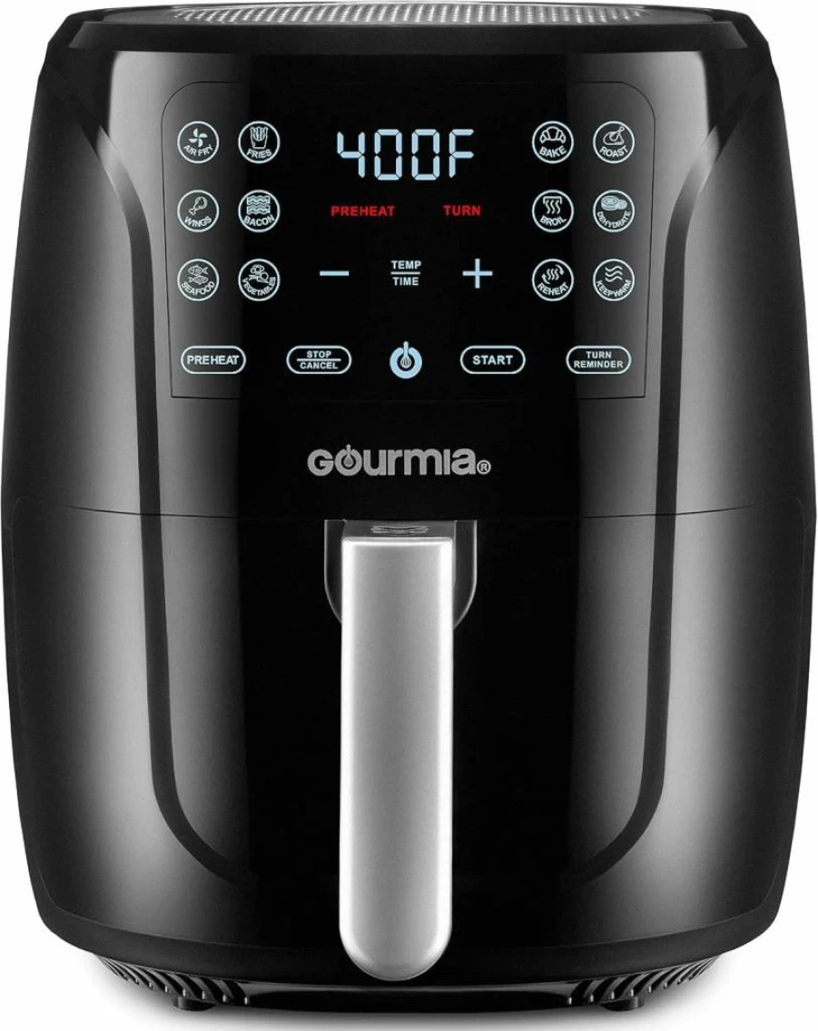 Gourmia GAF686 6QT XL Air Fryer Oven with Digital Display, 12 One-Touch Presets, 1500W Fry Force Technology, Black & Stainless Steel, Multi-Cooker for Healthy Frying, Baking & Roasting