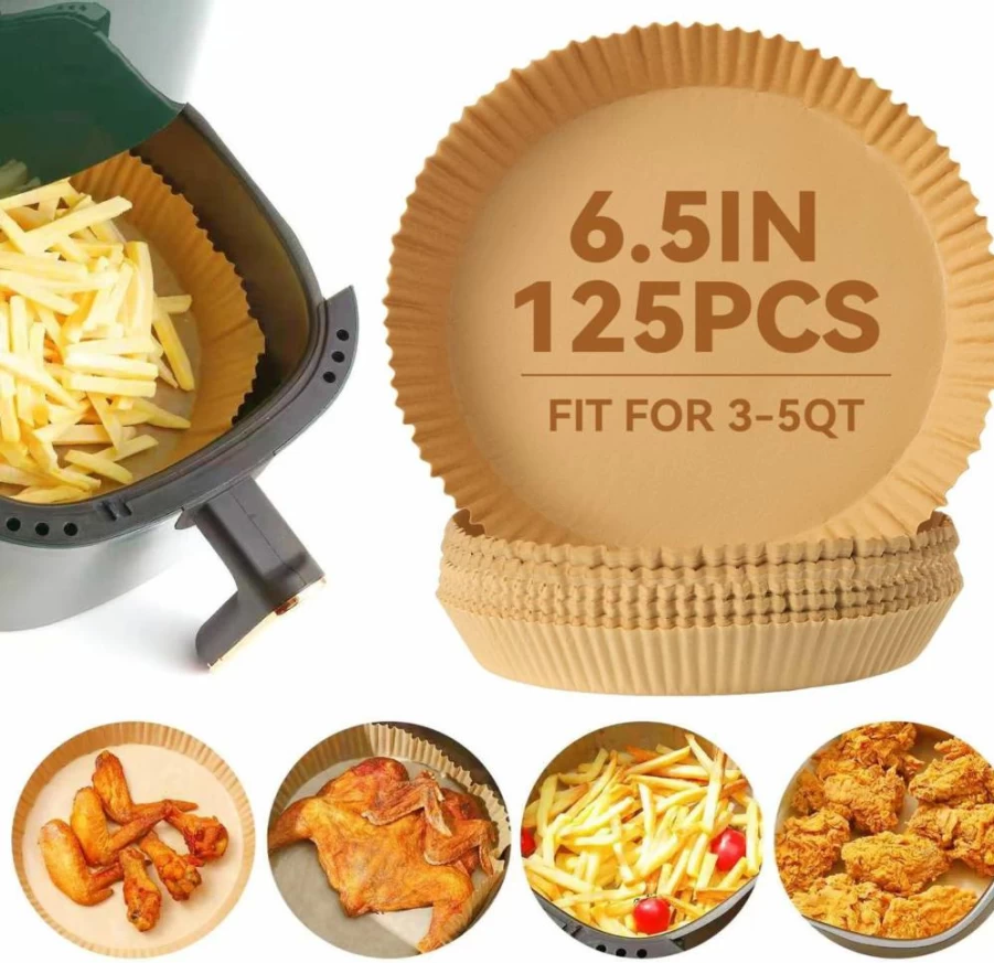 BakoPako 125Pcs 9-Inch Round Air Fryer Liners, Non-Stick Parchment Paper Sheets for Air Fryer Basket, Microwave Safe, Oil & Water Proof for Easy Cleanup