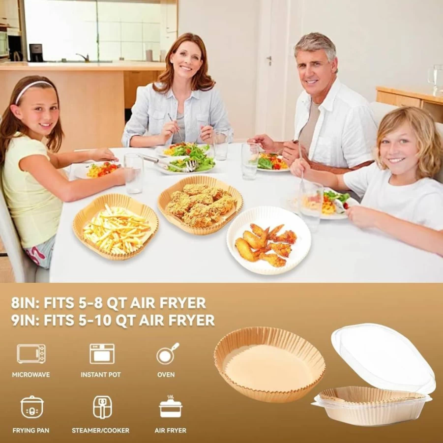 BakoPako 125Pcs 9-Inch Round Air Fryer Liners, Non-Stick Parchment Paper Sheets for Air Fryer Basket, Microwave Safe, Oil & Water Proof for Easy Cleanup