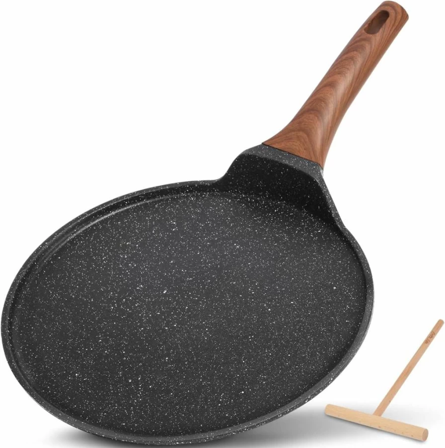 ESLITE LIFE 11 Inch Nonstick Ceramic Crepe Pan - PTFE & PFOA Free, Dosa Tawa, Tortilla Skillet, Pancake Pan with Spreader, Black