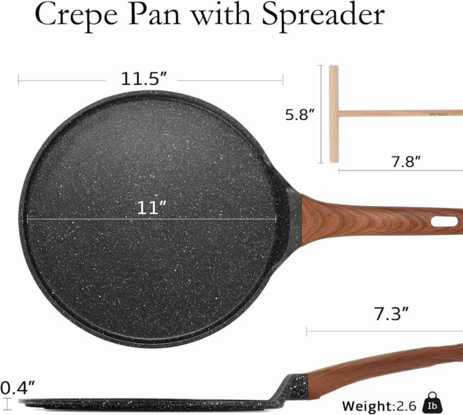 ESLITE LIFE 11 Inch Nonstick Ceramic Crepe Pan - PTFE & PFOA Free, Dosa Tawa, Tortilla Skillet, Pancake Pan with Spreader, Black