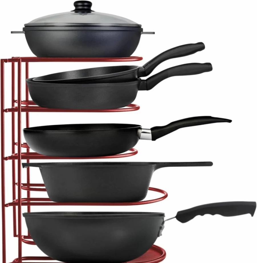 Extreme Matters 5-Tier Heavy-Duty Kitchen Organizer Rack for Pots, Pans, Lids – Free-Standing or Wall-Mount Storage for Cast Iron Skillets, Cookware – Black