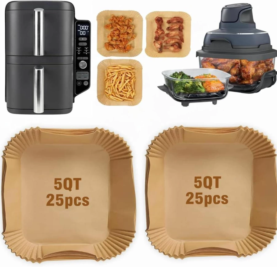 FryEasy Disposable Air Fryer Liners 50Pcs - Compatible with Ninja DoubleStack SL201 8QT, SL401 10QT, SL451 & Crispi 4QT, Non-Stick Paper Sheets for Easy Cleanup