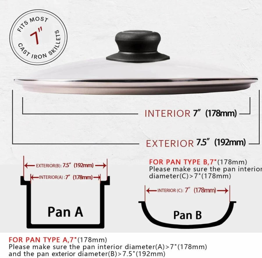 CORYTAO 7 Inch Tempered Glass Lid - Oven Safe Pan Cover for Frying Pan, Wok, Skillet, 7'' Replacement Glass Top