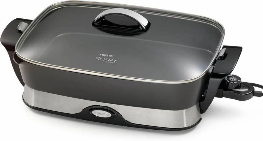 Presto 16-Inch Electric Foldable Skillet with Removable Handles, Nonstick Black Surface, 1500W Power, Easy Storage Countertop Cooking