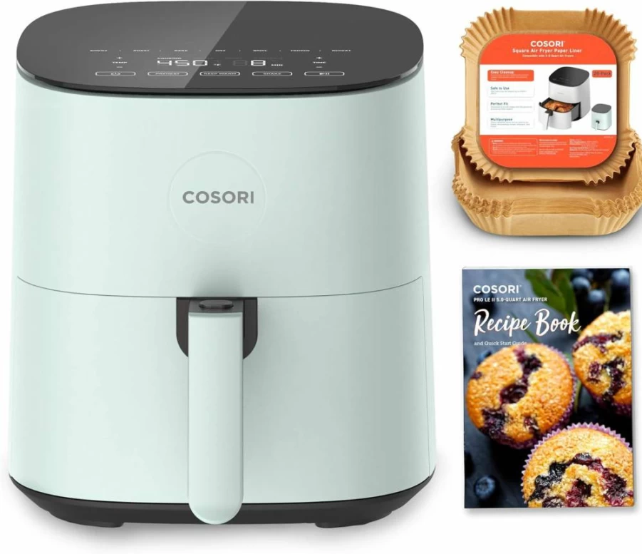 COSORI Air Fryer 5QT, 9-in-1 Compact Electric Hot Oven with One-Touch Glass Panel, 130+ Smart Recipes App, Nonstick Dishwasher Safe Basket, 450°F Fast Cooking, Energy Efficient, Gourmet Chef Design, Gray