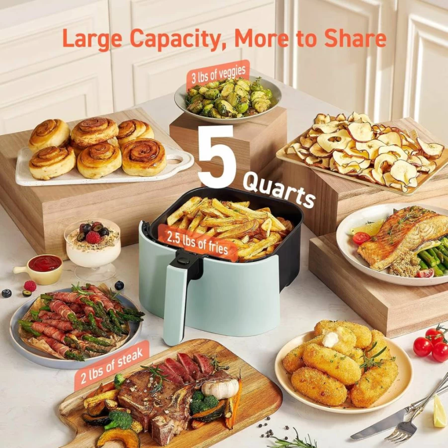COSORI Air Fryer 5QT, 9-in-1 Compact Electric Hot Oven with One-Touch Glass Panel, 130+ Smart Recipes App, Nonstick Dishwasher Safe Basket, 450°F Fast Cooking, Energy Efficient, Gourmet Chef Design, Gray