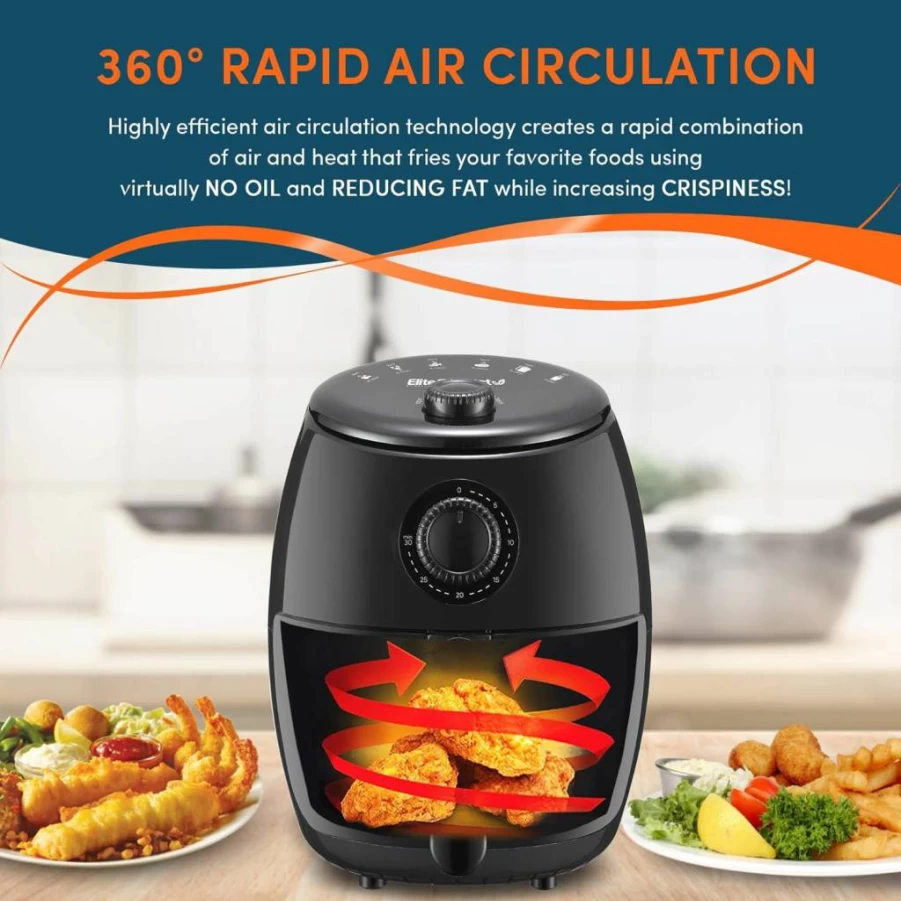 Elite Gourmet 11Qt Dual Zone Air Fryer Oven with Sync Finish, 10 Presets, Dishwasher Safe Basket, 1600W, Recipe Booklet, Black (EAF1055D)