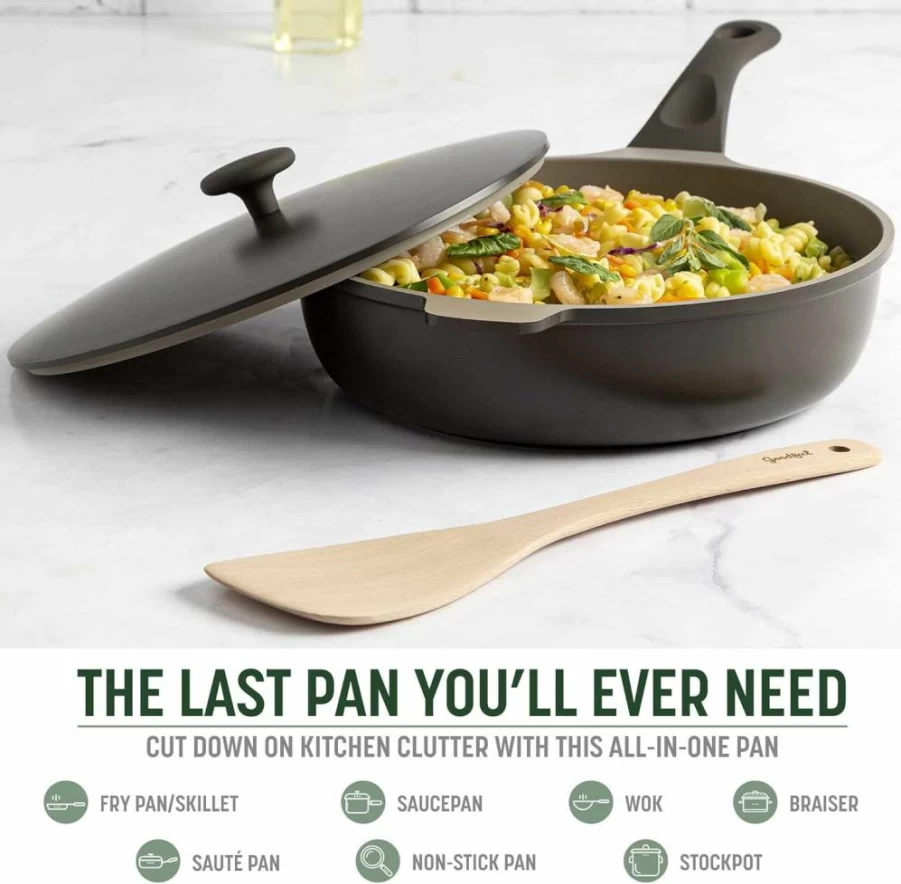 Goodful 11-Inch All-In-One Nonstick Pan, 4.4-Quart Multipurpose Cookware with High-Performance Cast Construction, Dishwasher Safe Blue Mist Skillet Replaces Multiple Pots & Pans