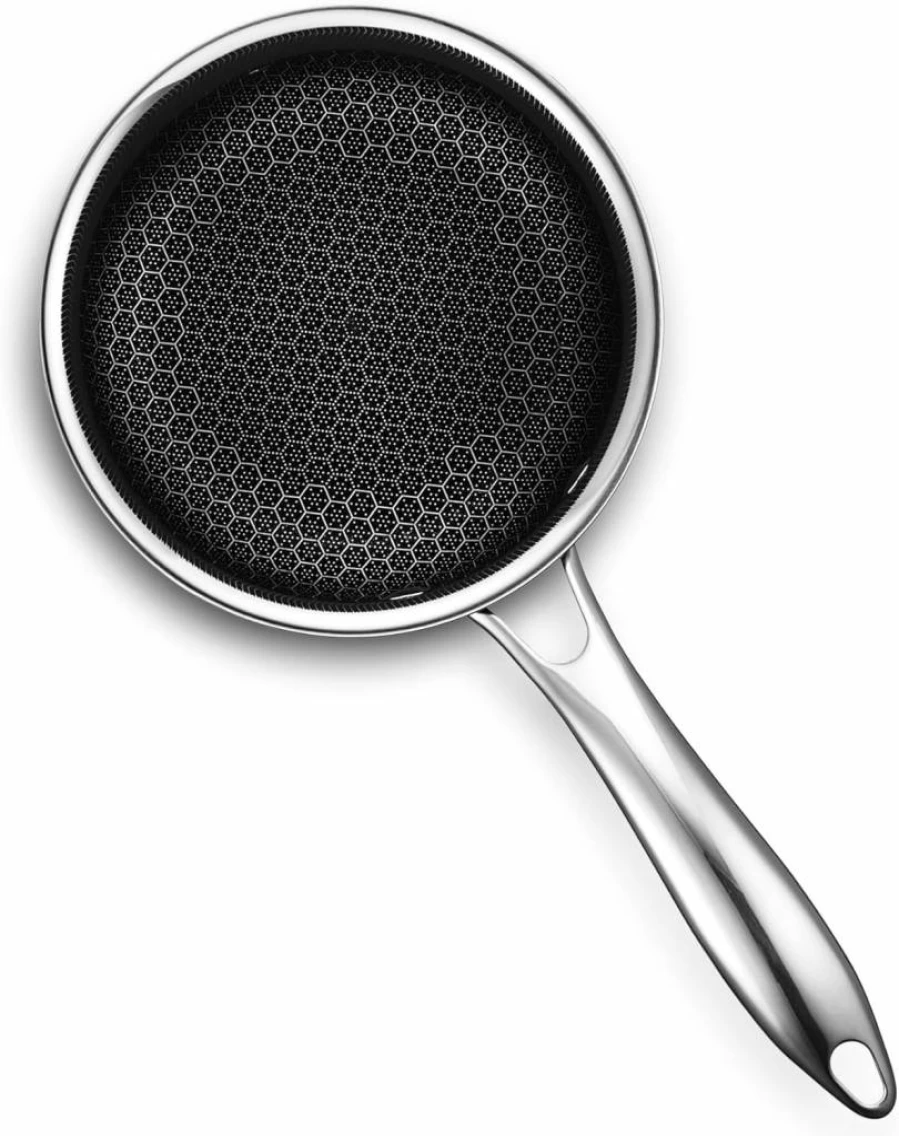 HexClad Hybrid Nonstick 1-Quart Saucepan with Glass Lid, Stay-Cool Handle, Dishwasher & Oven Safe (900°F), Induction Compatible for All Cooktops