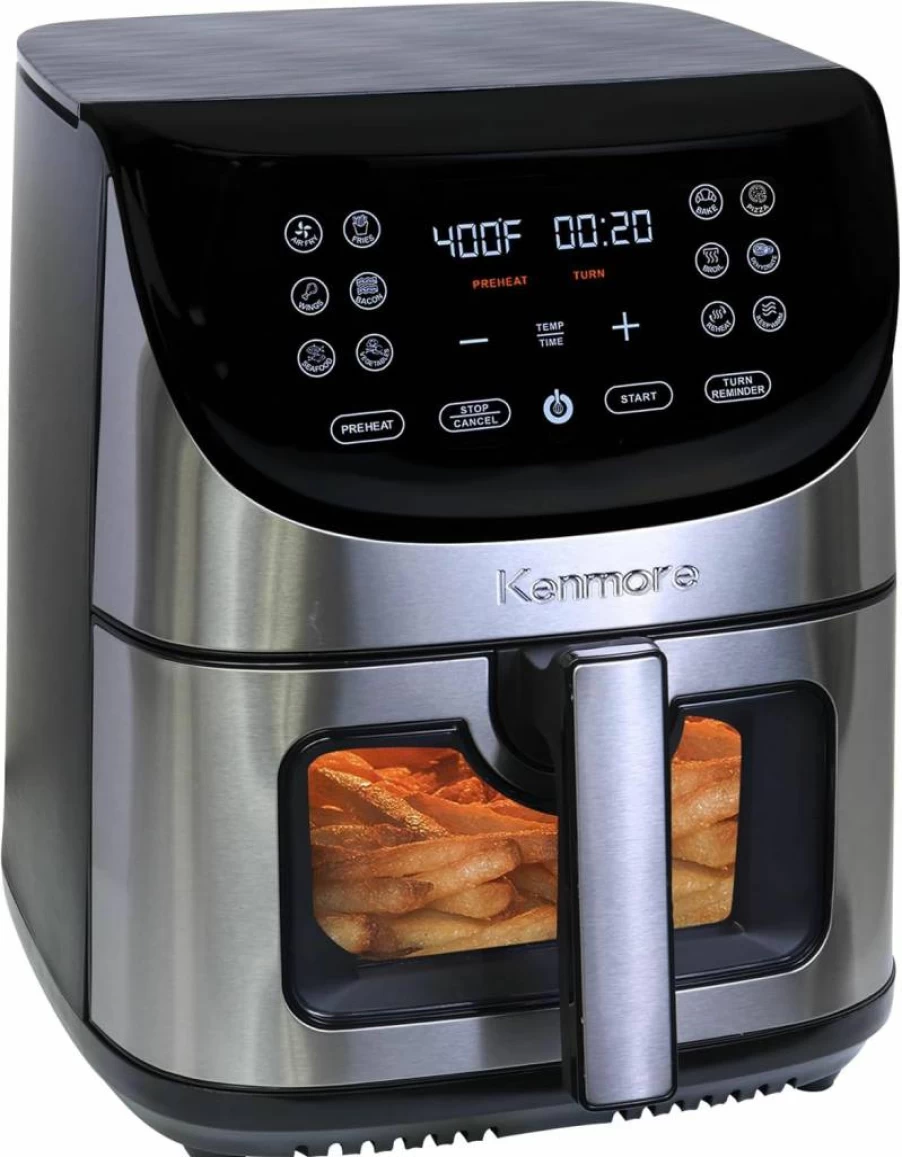 Koolatron 8 Quart Digital Air Fryer with Non-Stick Basket, 12 Presets, Touch Screen, Aerogrill Technology, Stainless Steel Black Countertop Kitchen Appliance