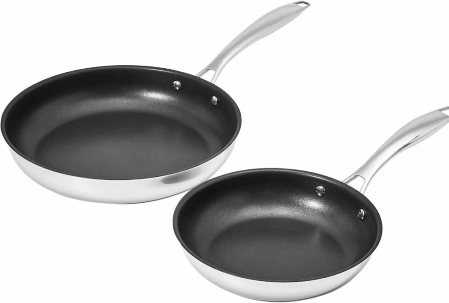 Amazon Basics 2-Piece Non-Stick Stainless Steel Fry Pan Set, 8 & 10-Inch, Oven & Induction Safe, Dishwasher Safe Cookware