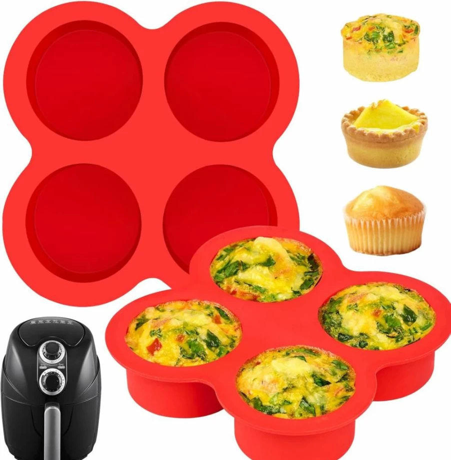 2 Pack Silicone Egg Bite Molds by Puyeipt - 4-Cup Round Muffin Pans for Air Fryer, Oven & Pot, Non-Stick Baking Cups for Perfect Mini Frittatas