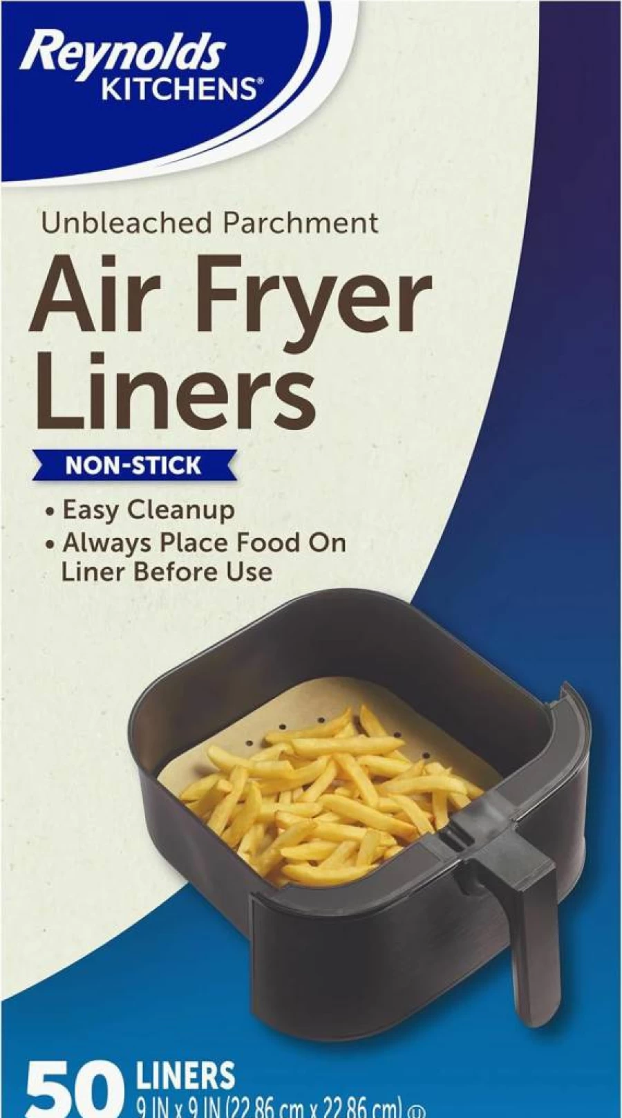 Reynolds Kitchens Unbleached Disposable Air Fryer Parchment Paper Liners, 50-Pack, Non-Stick & Pre-Cut Sheets for Easy Cleanup
