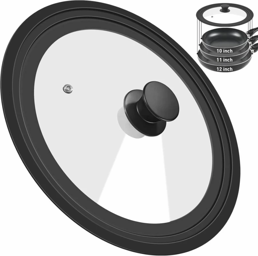 CasaCulina 10"-12" Heat-Resistant Tempered Glass Cookware Lid with Silicone Rim - Universal Fit for Pots, Pans & Skillets - Replacement Cover for Frying Pan & Cast Iron