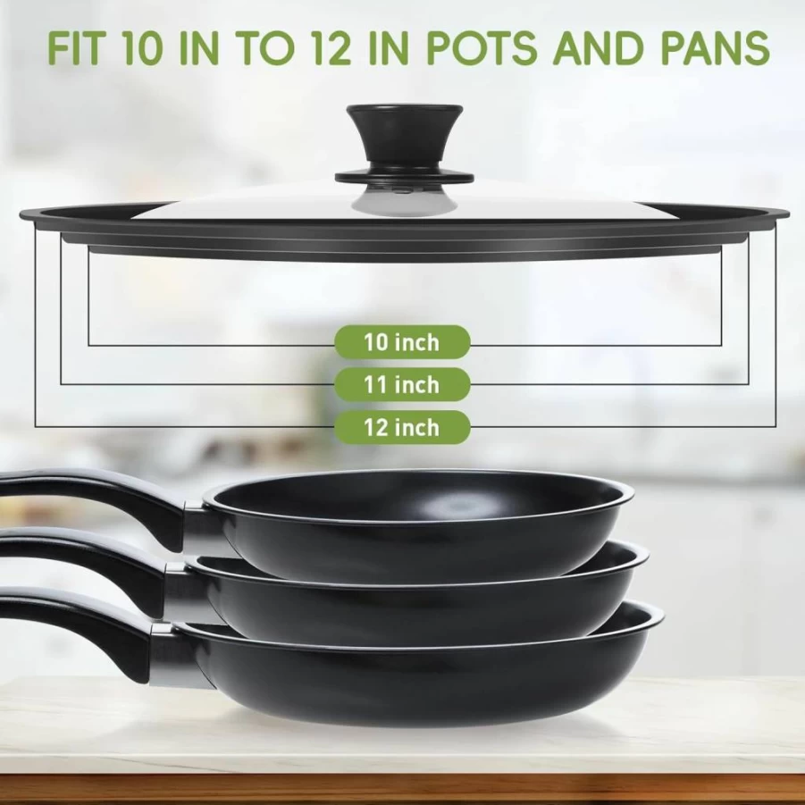CasaCulina 10"-12" Heat-Resistant Tempered Glass Cookware Lid with Silicone Rim - Universal Fit for Pots, Pans & Skillets - Replacement Cover for Frying Pan & Cast Iron