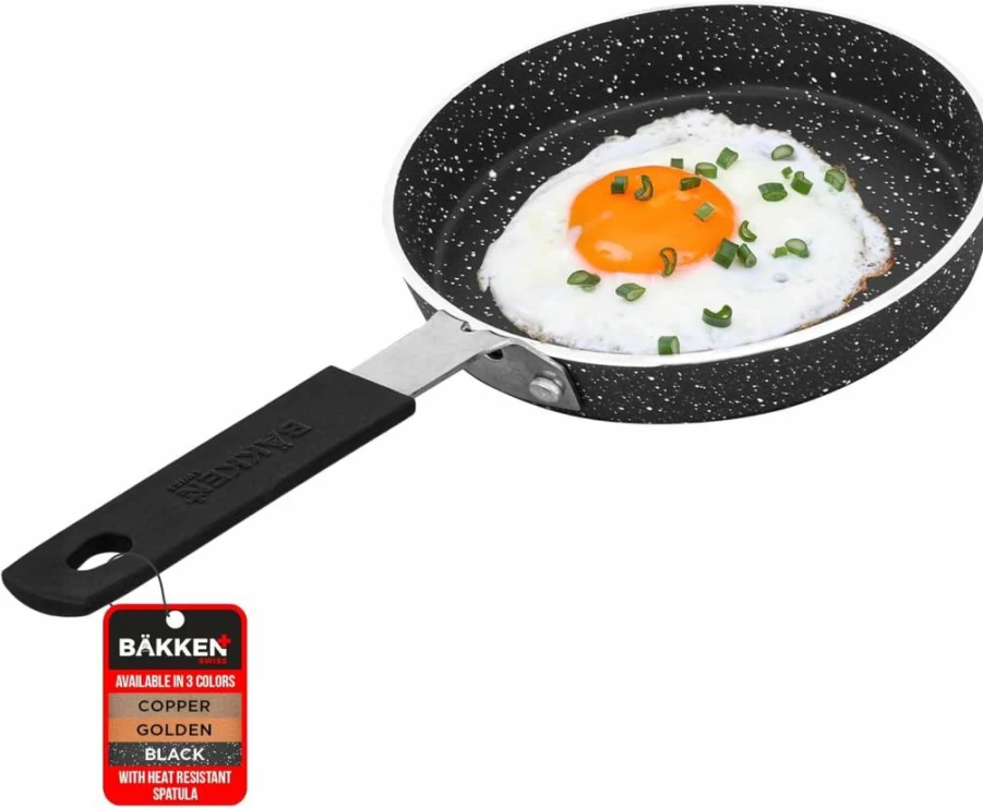 Bakken-Swiss 2-Piece Nonstick Mini Egg Pan Set - 5.5 Inch Marble Coated Omelet & Pancake Skillet, Eco-Friendly & PFOA-Free, Compatible with All Stovetops Including Induction